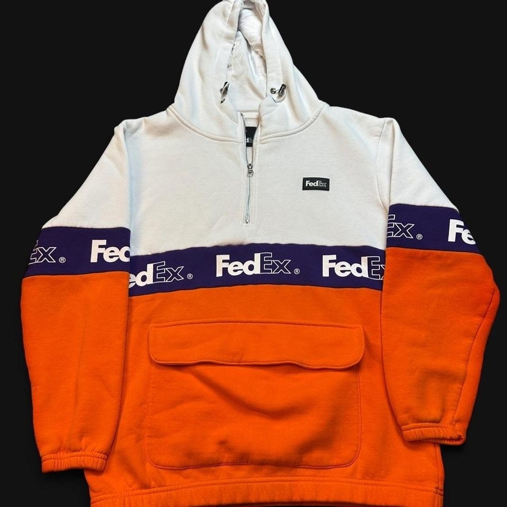 FedEx Quarter Zip Hoodie Pullover Colorblock Orange White Purple Mens Large